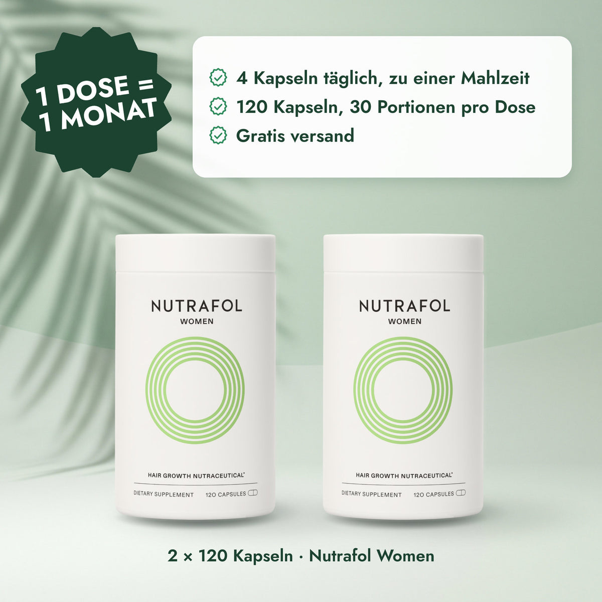 2 × 120 Kapseln · Nutrafol Women: 1 Dose = 1 Monat