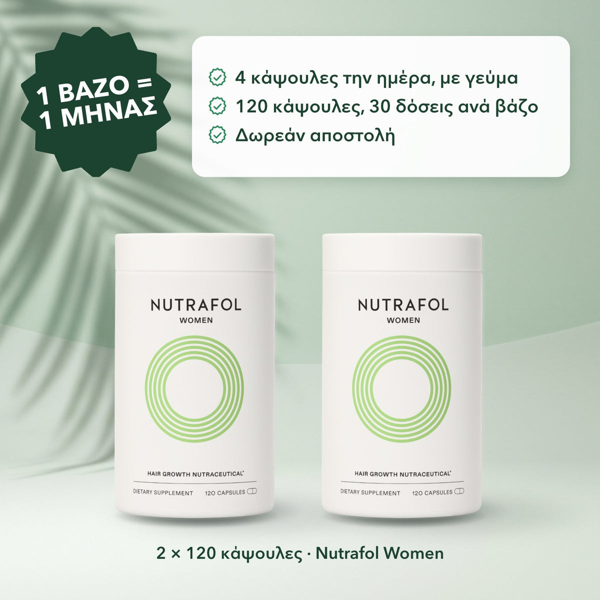 2 × 120 κάψουλες · Nutrafol Women: 1 βάζο = 1 μήνας