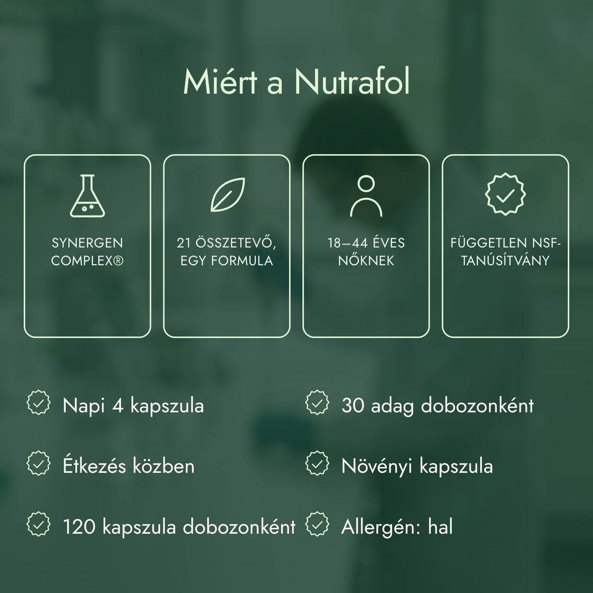 Miért a Nutrafol: Synergen Complex®, 21 összetevő, egy formula, 18–44 éves nőknek, Független NSF-tanúsítvány
