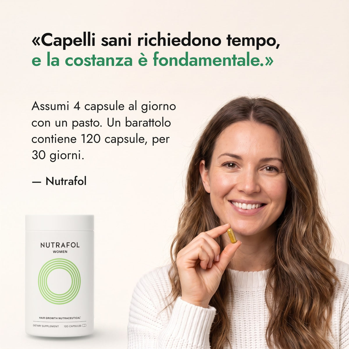 Capelli sani richiedono tempo, e la costanza è fondamentale. — Nutrafol