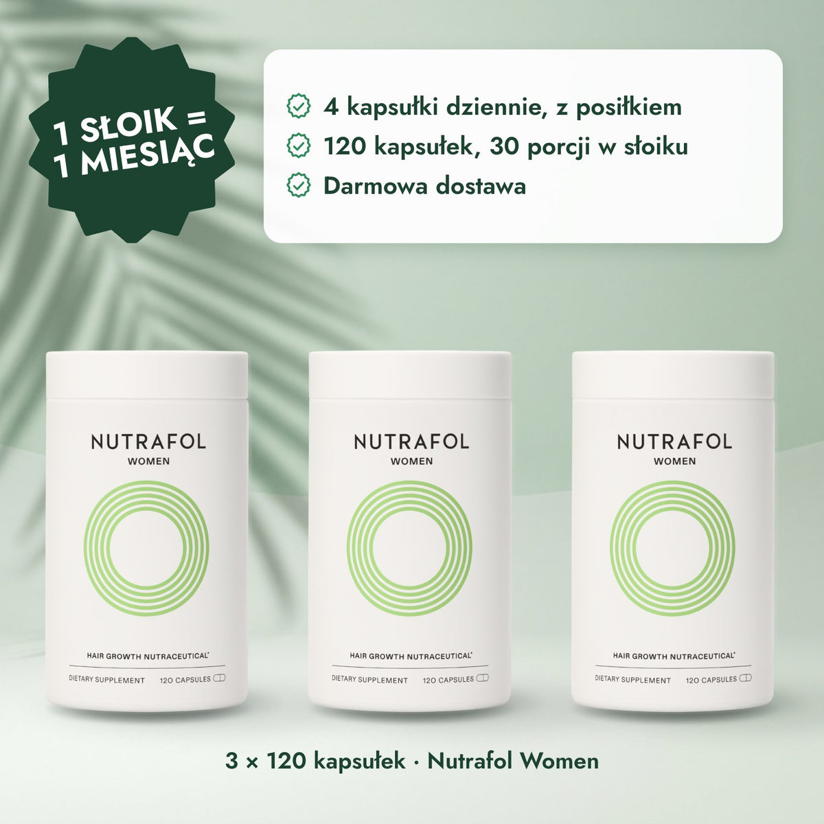 3 × 120 kapsułek · Nutrafol Women: 1 słoik = 1 miesiąc