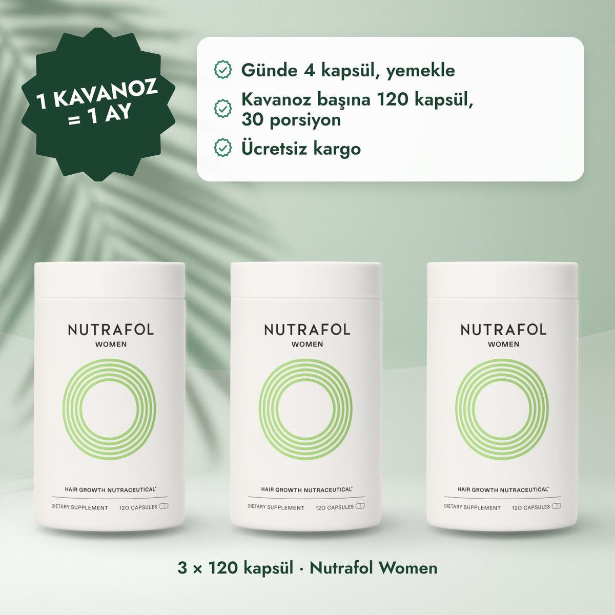 3 × 120 kapsül · Nutrafol Women: 1 kavanoz = 1 ay