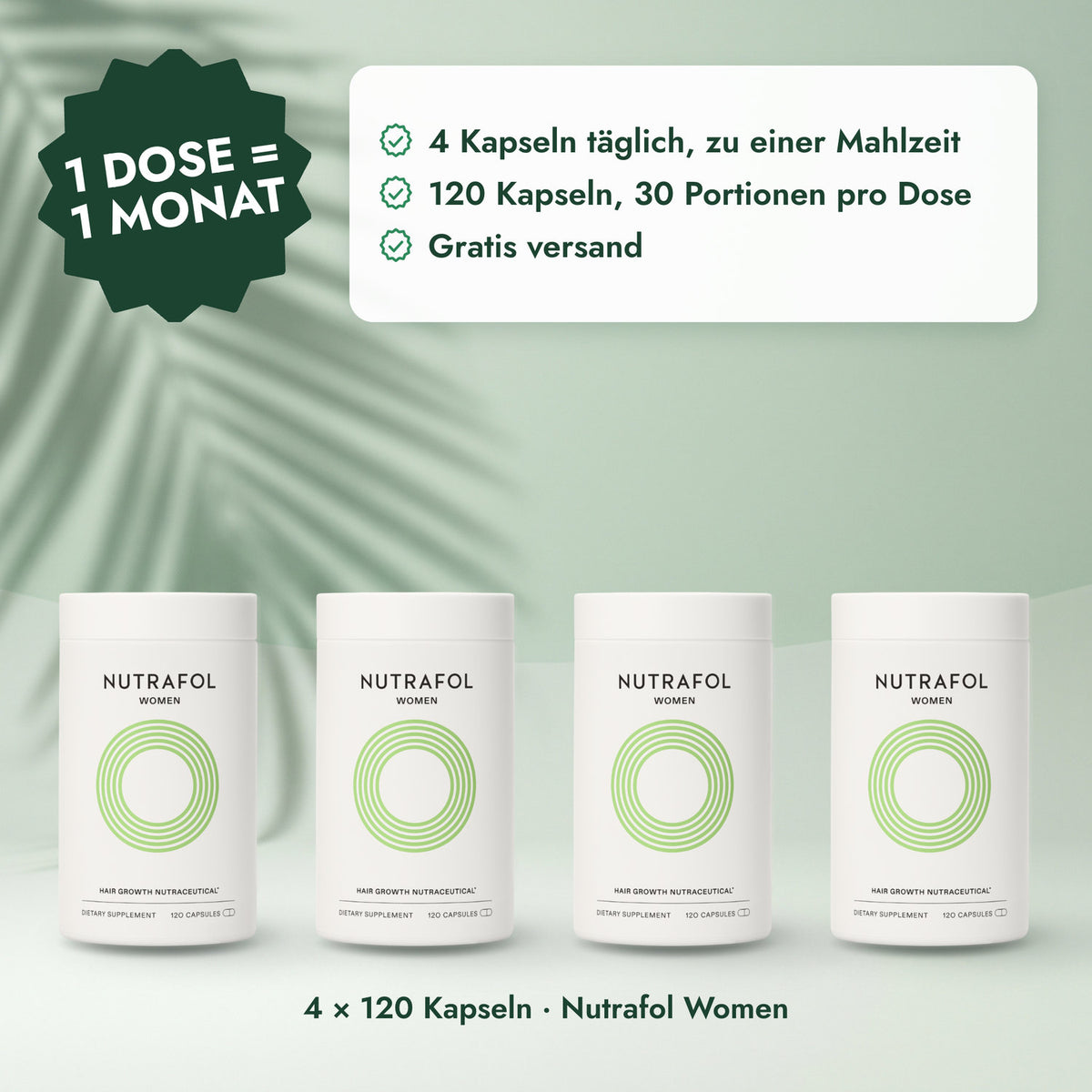 4 × 120 Kapseln · Nutrafol Women: 1 Dose = 1 Monat