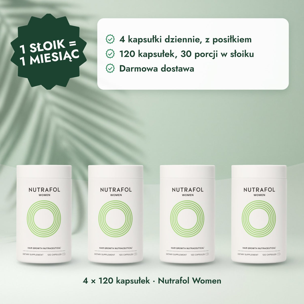 4 × 120 kapsułek · Nutrafol Women: 1 słoik = 1 miesiąc