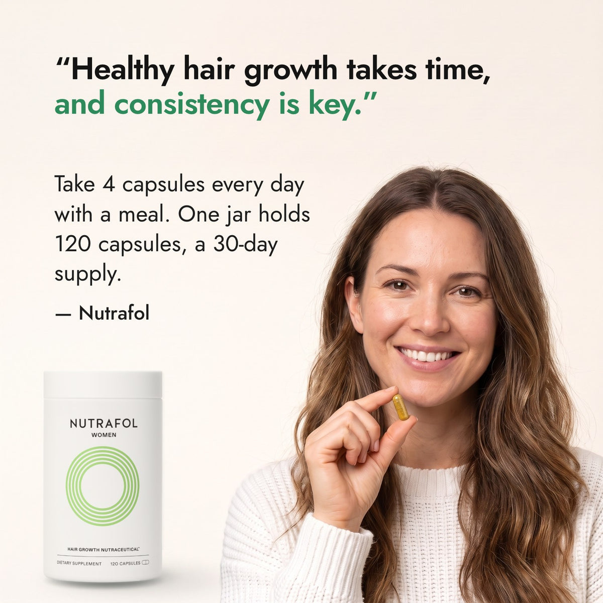 Healthy hair growth takes time, and consistency is key. — Nutrafol