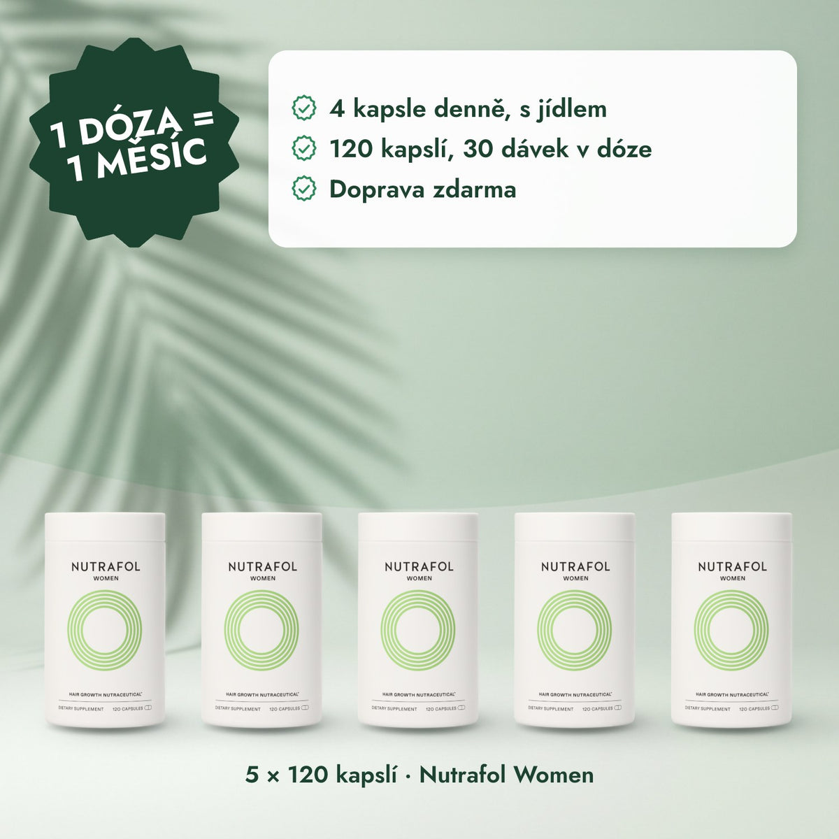 5 × 120 kapslí · Nutrafol Women: 1 dóza = 1 měsíc
