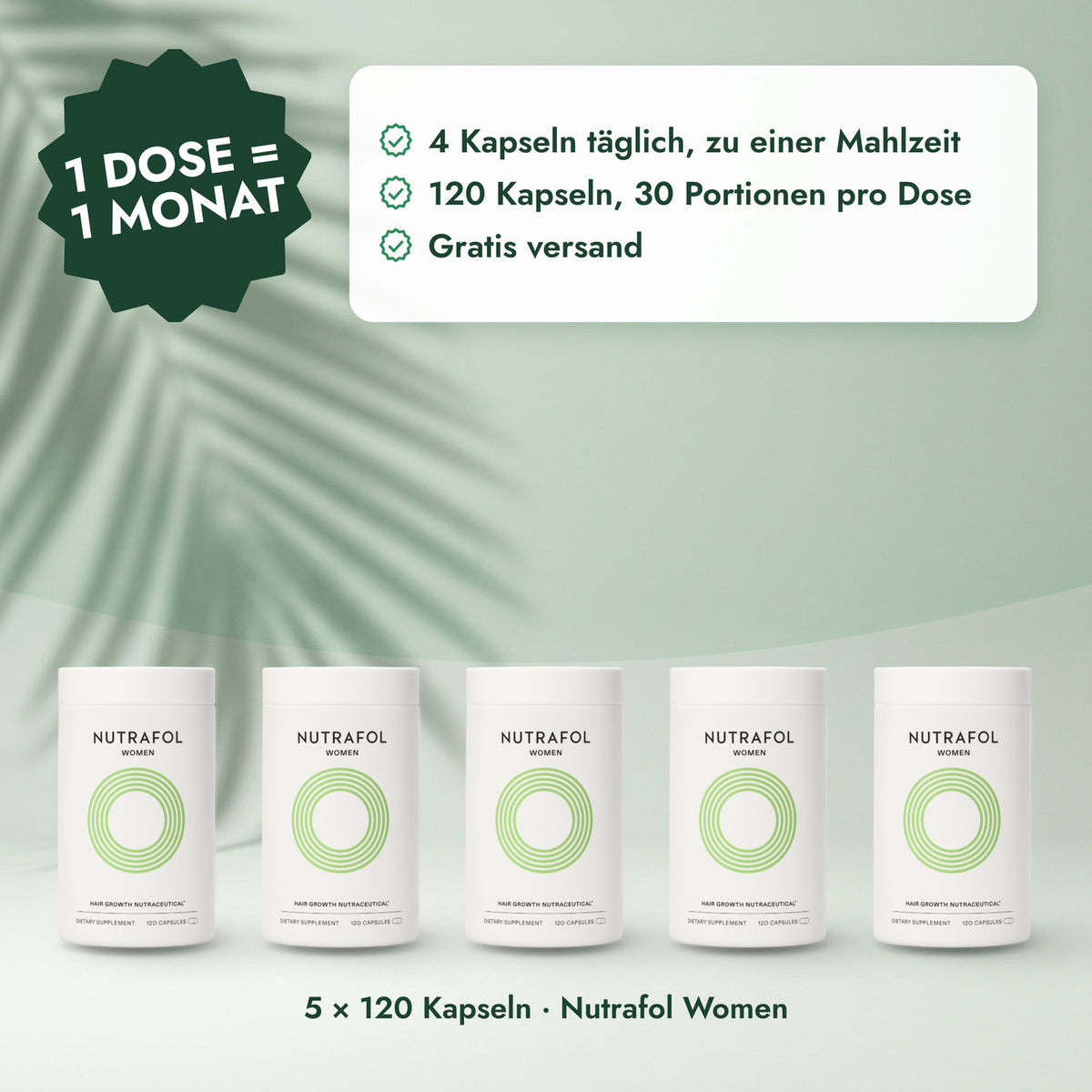5 × 120 Kapseln · Nutrafol Women: 1 Dose = 1 Monat