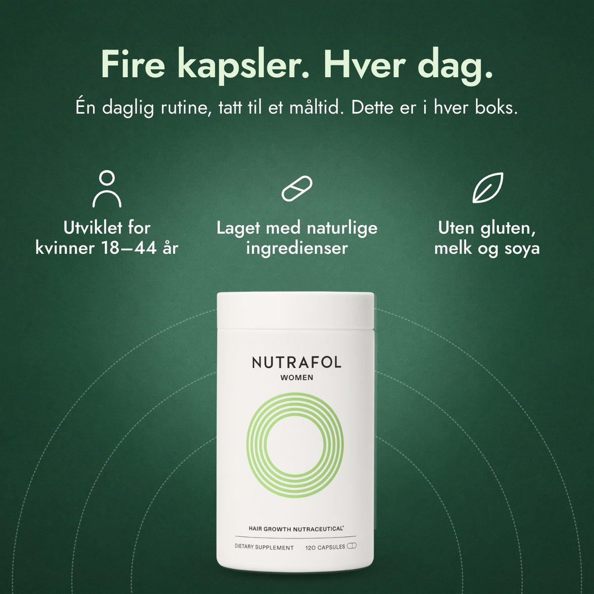 Nutrafol Women: Fire kapsler. Hver dag. Utviklet for kvinner 18–44 år, Laget med naturlige ingredienser, Uten gluten, melk og soya