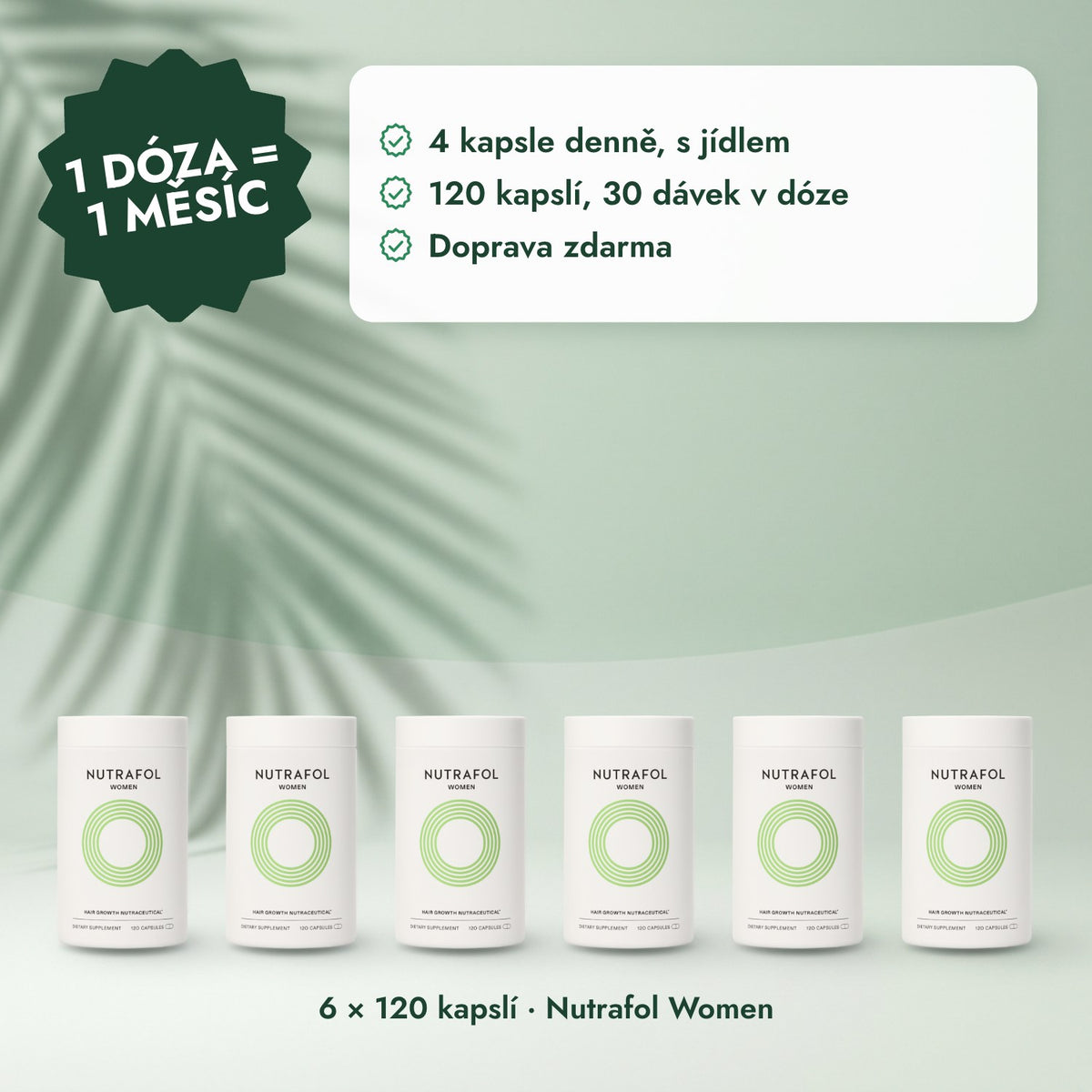 6 × 120 kapslí · Nutrafol Women: 1 dóza = 1 měsíc