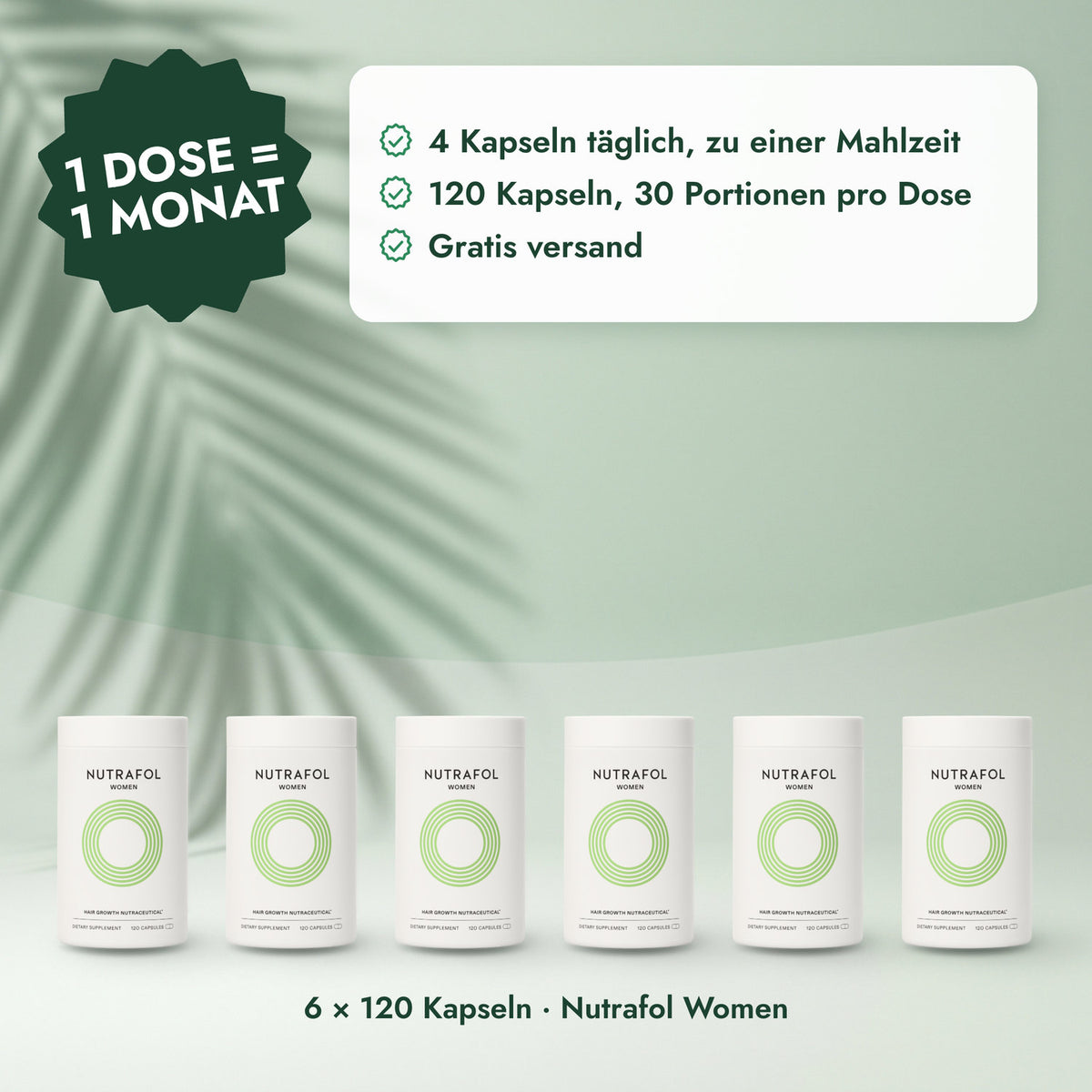6 × 120 Kapseln · Nutrafol Women: 1 Dose = 1 Monat