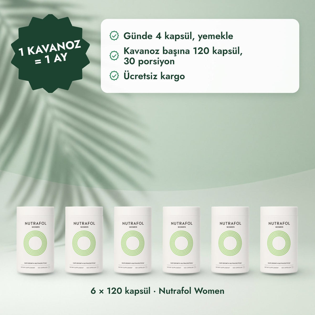 6 × 120 kapsül · Nutrafol Women: 1 kavanoz = 1 ay