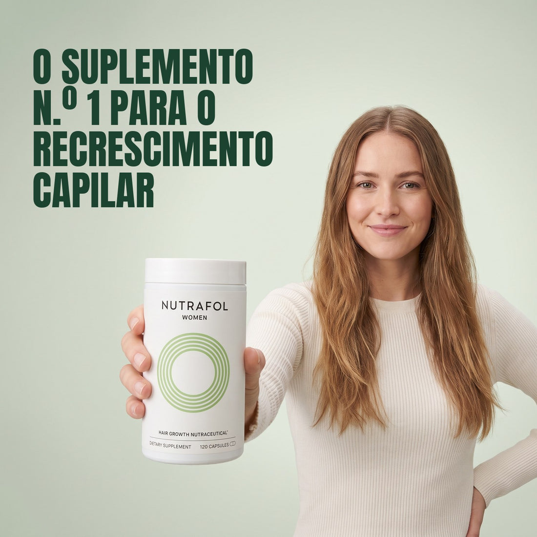 Nutrafol para Mulher 18-44, caixa com 120 cápsulas, frente da embalagem