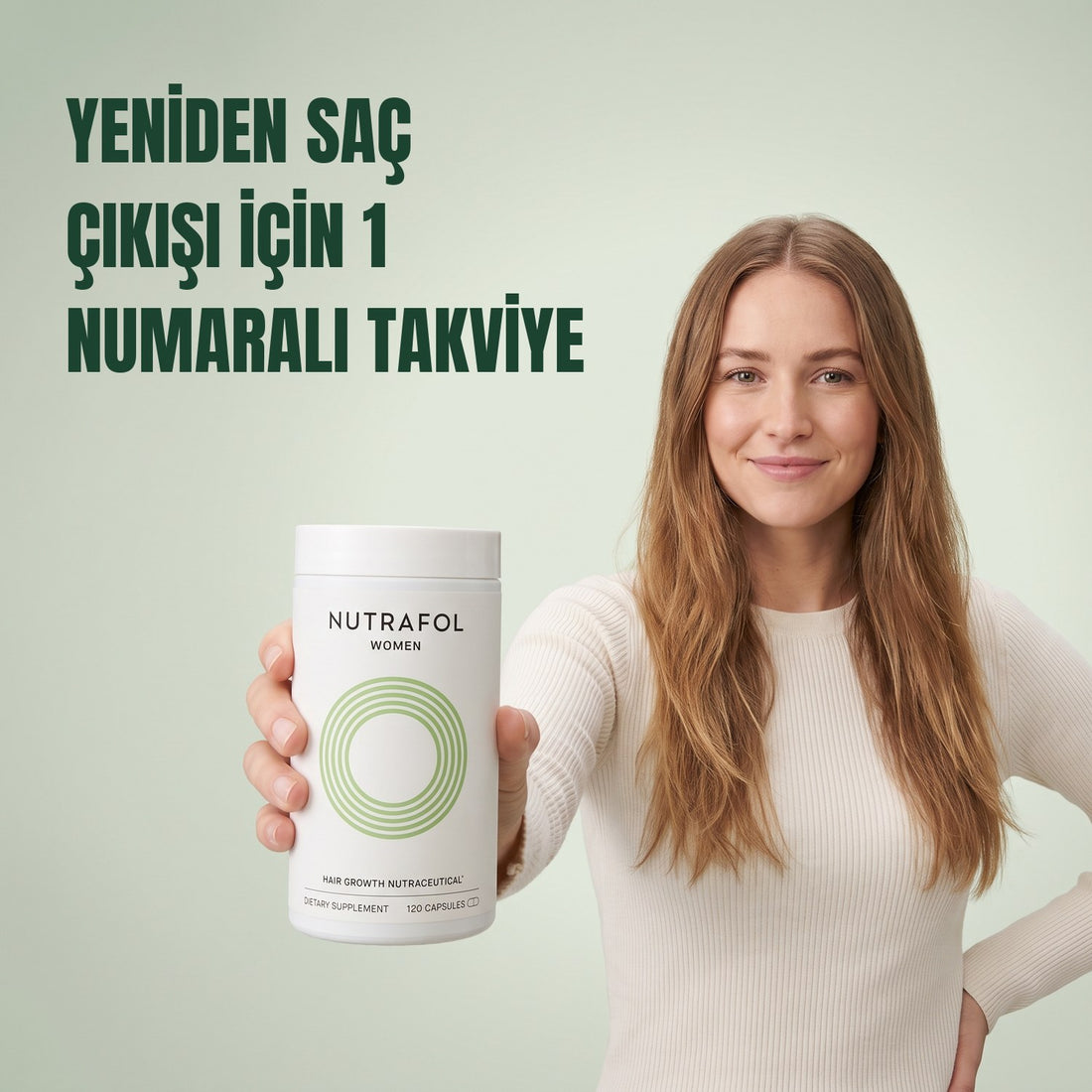 18-44 yaş kadınlar için Nutrafol, 120 kapsüllük kutu, ön yüz