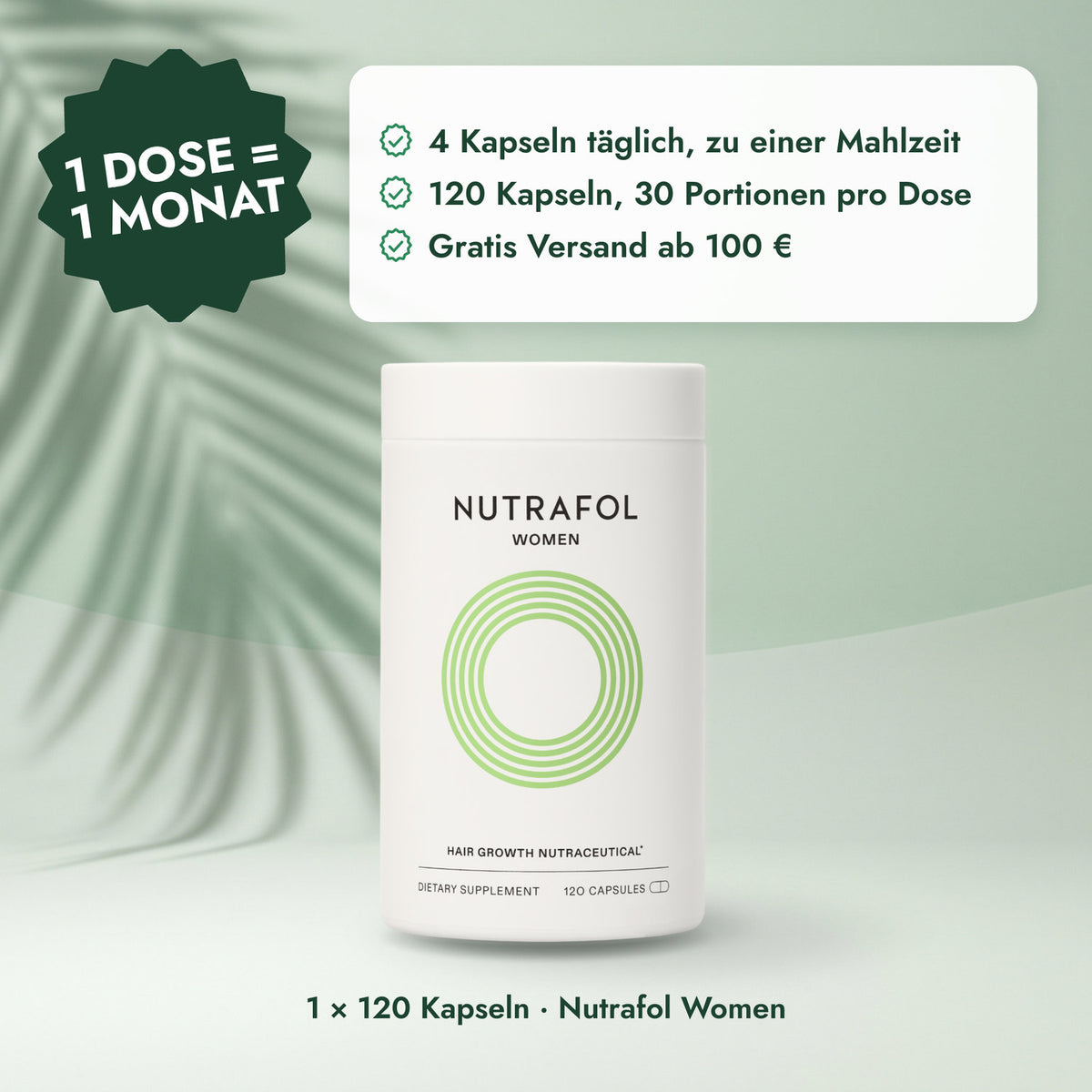 1 × 120 Kapseln · Nutrafol Women: 1 Dose = 1 Monat