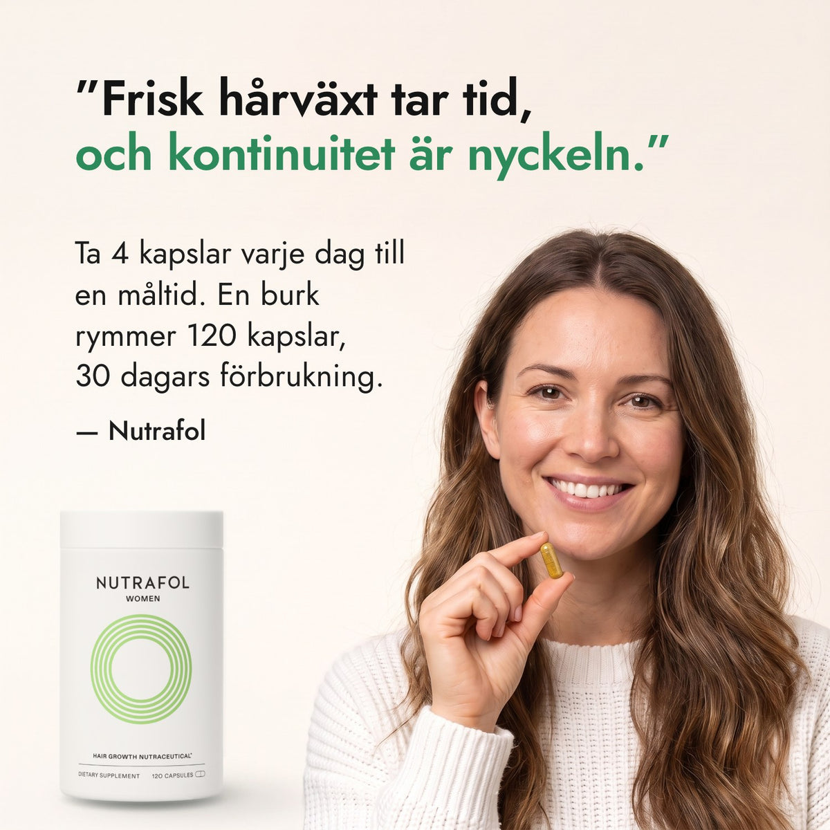 Frisk hårväxt tar tid, och kontinuitet är nyckeln. — Nutrafol