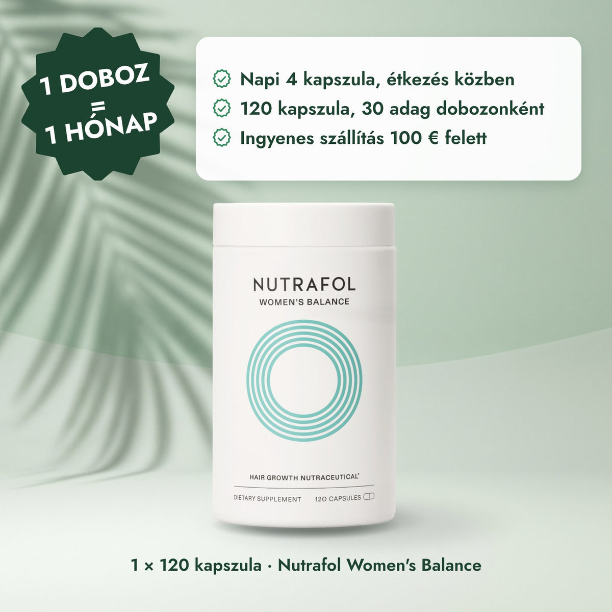 1 × 120 kapszula · Nutrafol Women's Balance: 1 doboz = 1 hónap