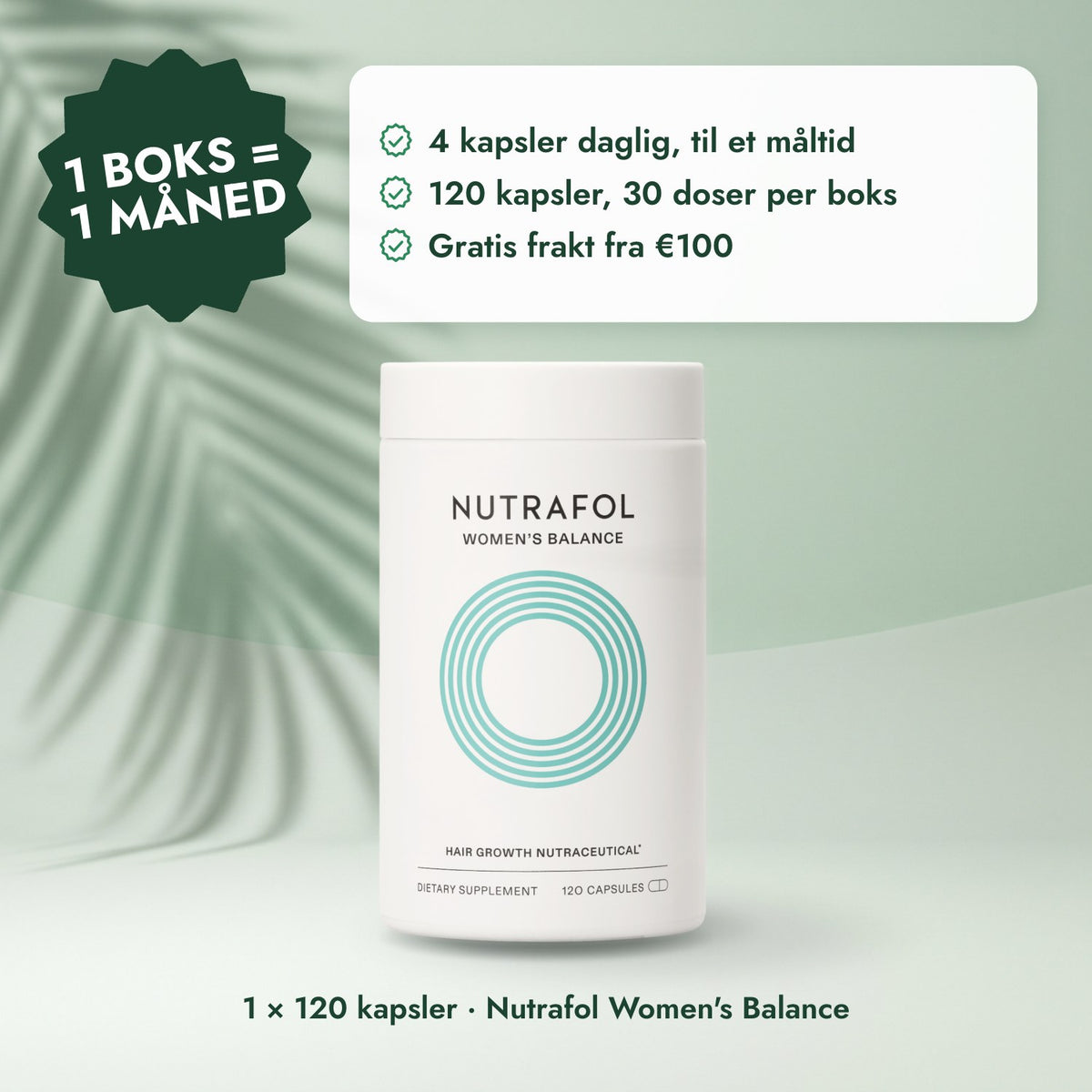 1 × 120 kapsler · Nutrafol Women's Balance: 1 boks = 1 måned