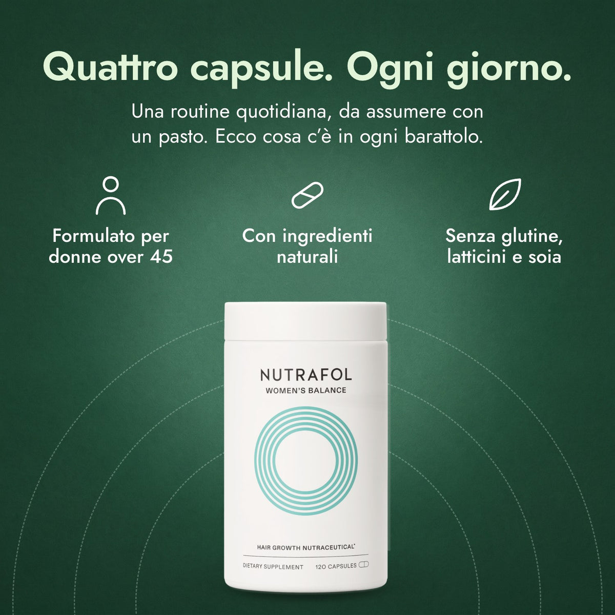 Nutrafol Women's Balance: Quattro capsule. Ogni giorno. Formulato per donne over 45, Con ingredienti naturali, Senza glutine, latticini e soia