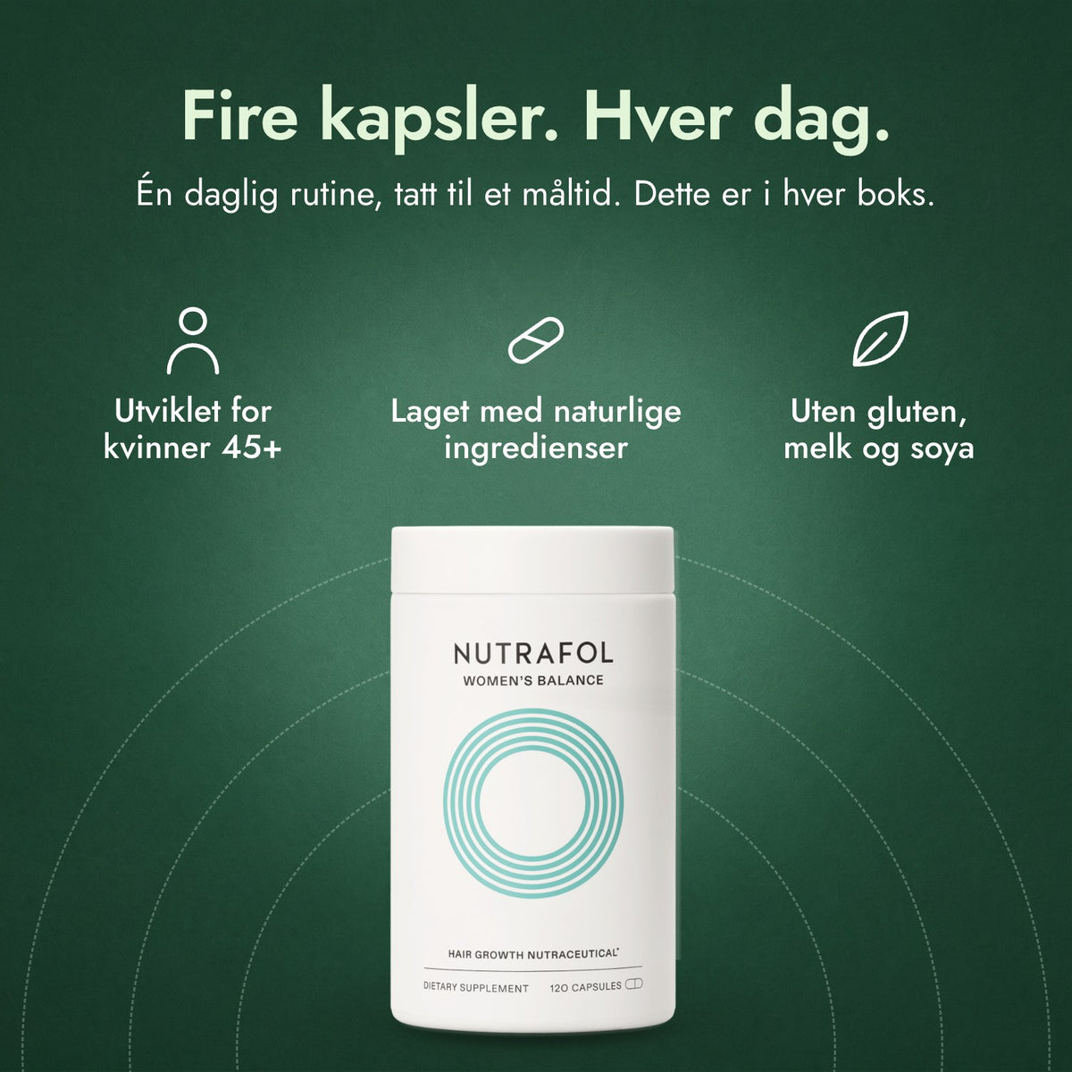 Nutrafol Women's Balance: Fire kapsler. Hver dag. Utviklet for kvinner 45+, Laget med naturlige ingredienser, Uten gluten, melk og soya
