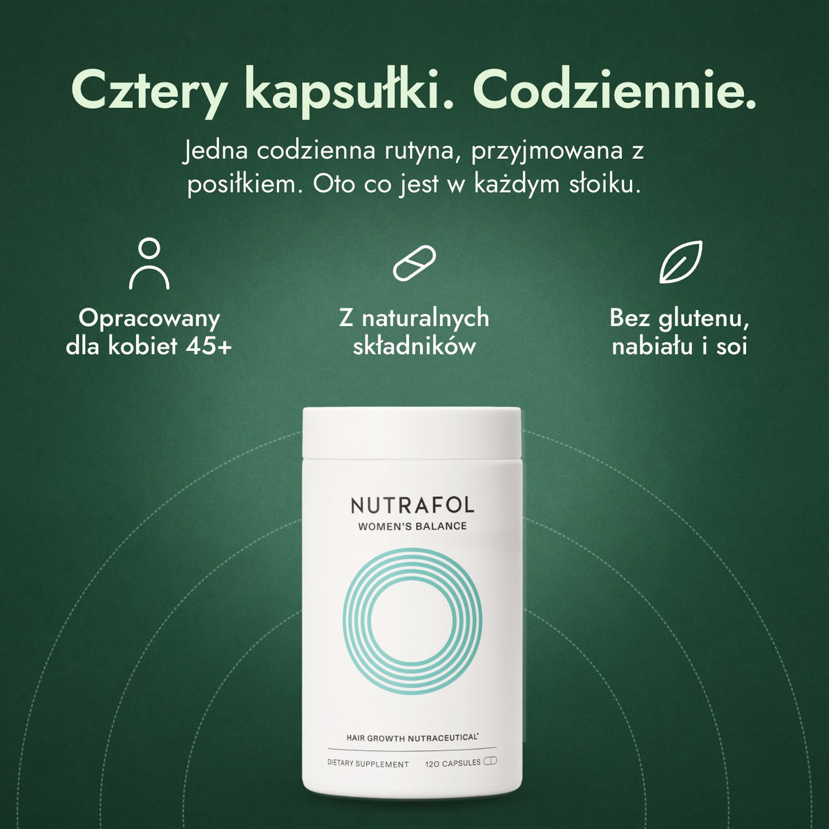 Nutrafol Women's Balance: Cztery kapsułki. Codziennie. Opracowany dla kobiet 45+, Z naturalnych składników, Bez glutenu, nabiału i soi