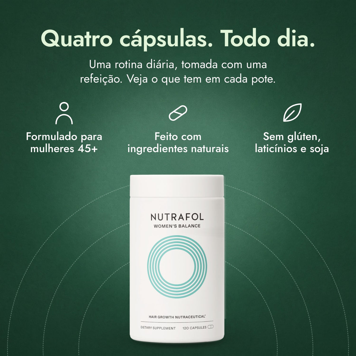 Nutrafol Women's Balance: Quatro cápsulas. Todo dia. Formulado para mulheres 45+, Feito com ingredientes naturais, Sem glúten, laticínios e soja