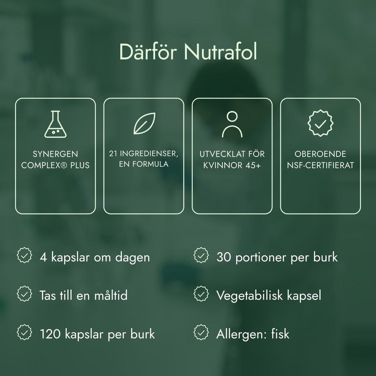 Därför Nutrafol: Synergen Complex® Plus, 21 ingredienser, en formula, Utvecklat för kvinnor 45+, Oberoende NSF-certifierat
