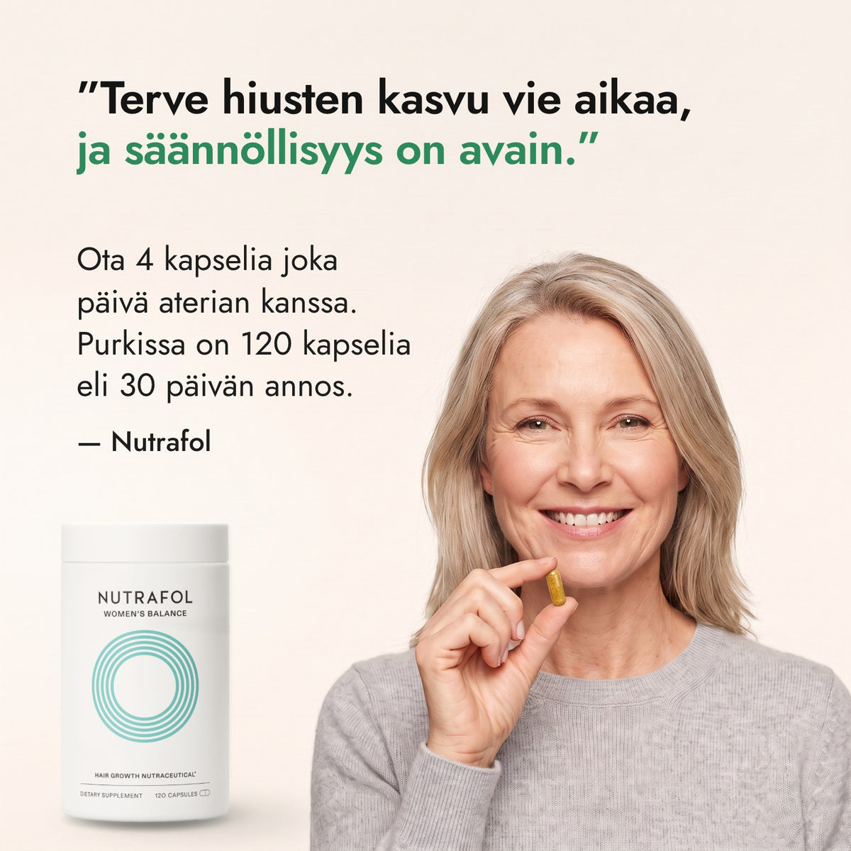 Terve hiusten kasvu vie aikaa, ja säännöllisyys on avain. — Nutrafol