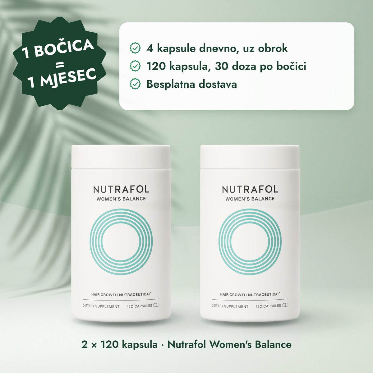2 × 120 kapsula · Nutrafol Women's Balance: 1 bočica = 1 mjesec