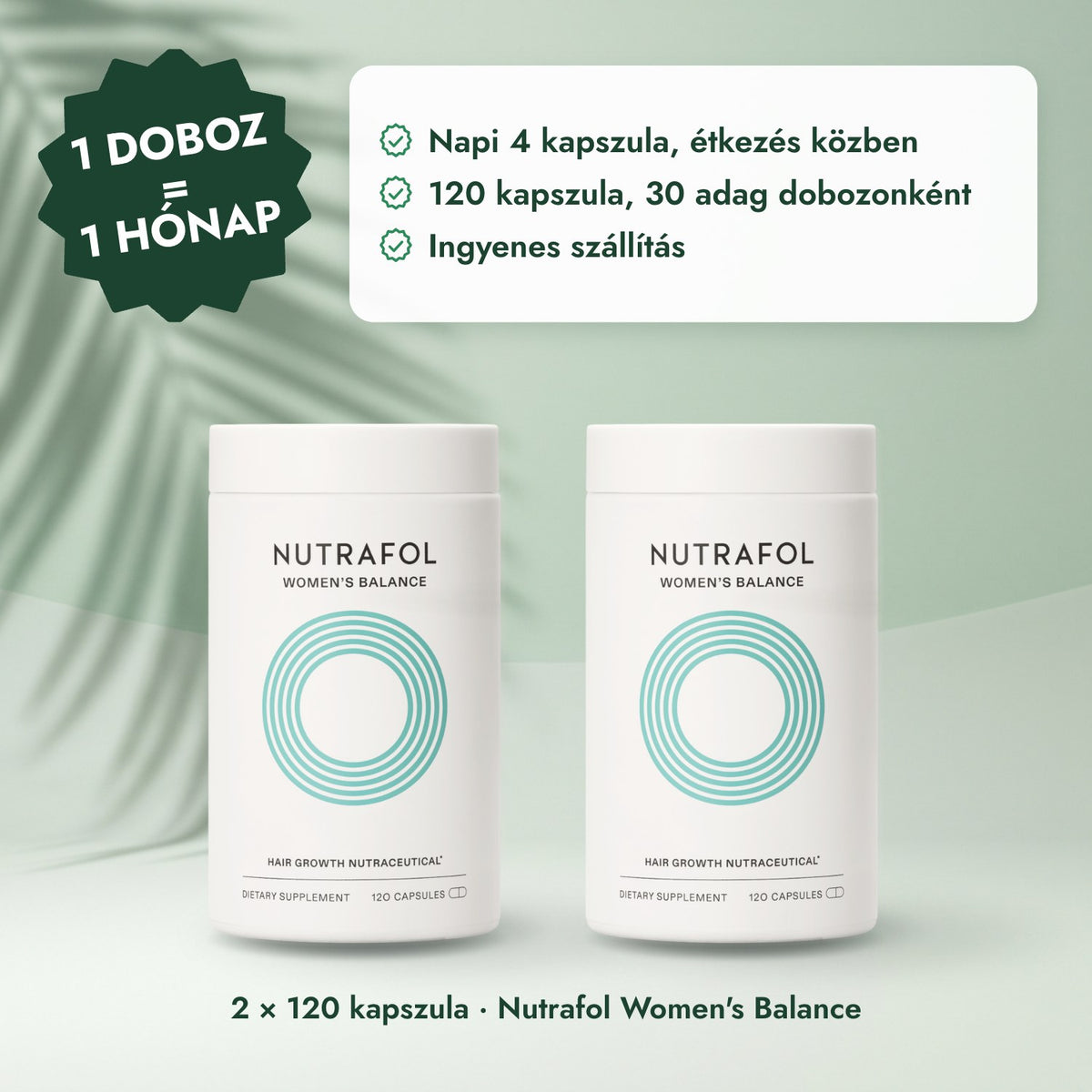 2 × 120 kapszula · Nutrafol Women's Balance: 1 doboz = 1 hónap