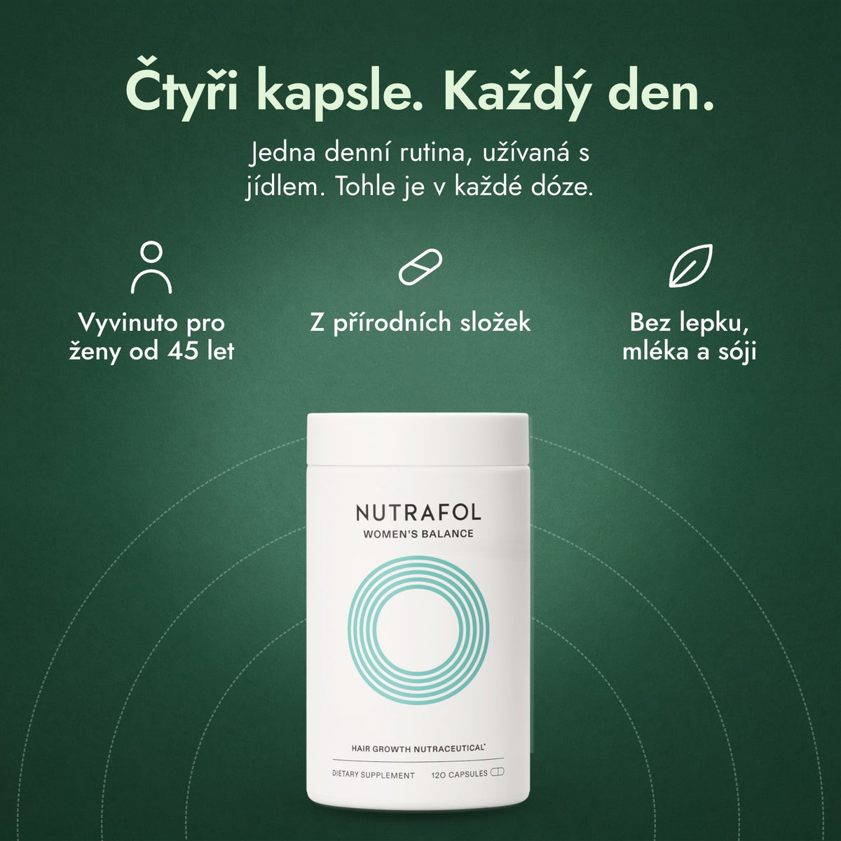 Nutrafol Women's Balance: Čtyři kapsle. Každý den. Vyvinuto pro ženy od 45 let, Z přírodních složek, Bez lepku, mléka a sóji