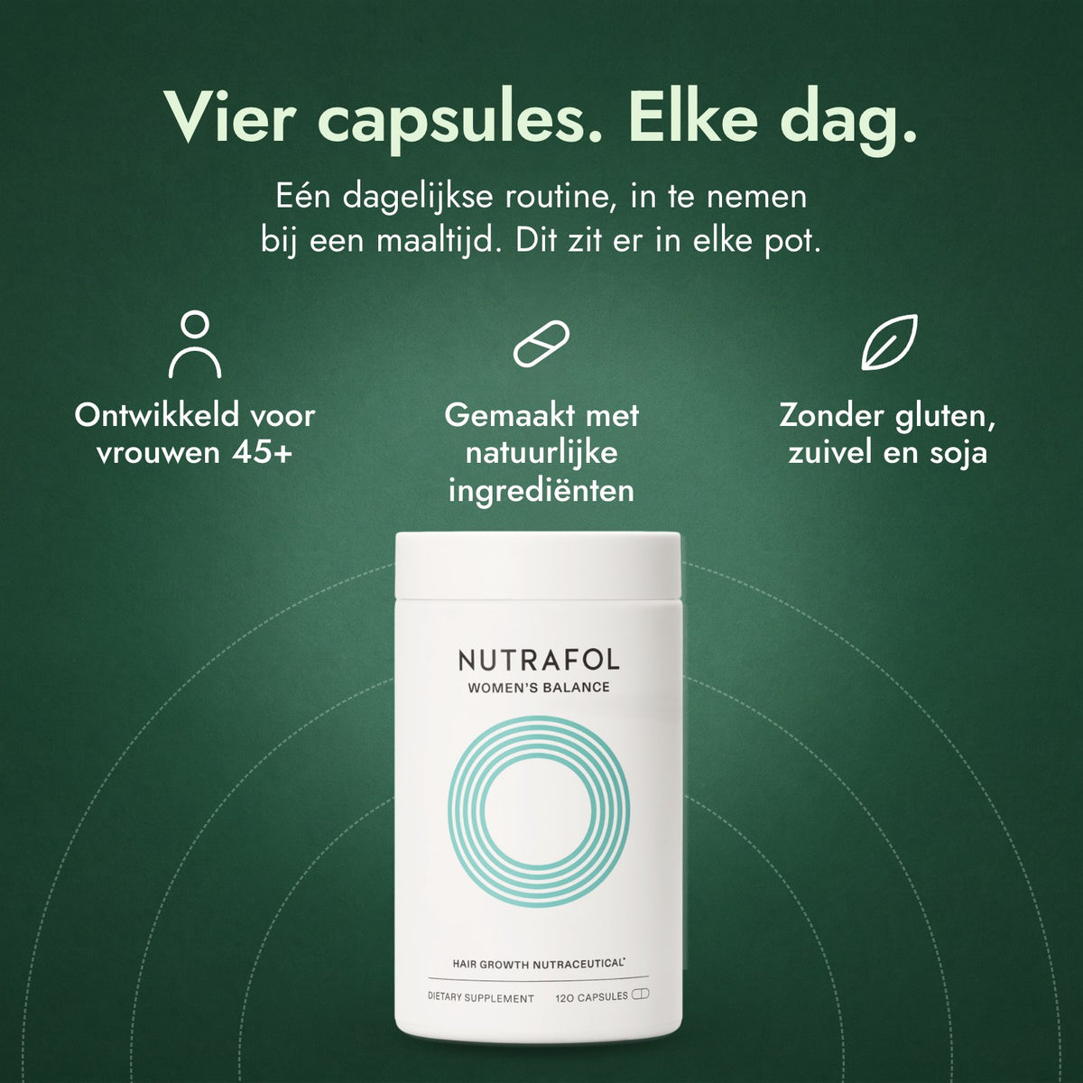 Nutrafol Women’s Balance: Vier capsules. Elke dag. Ontwikkeld voor vrouwen 45+, Gemaakt met natuurlijke ingrediënten, Zonder gluten, zuivel en soja