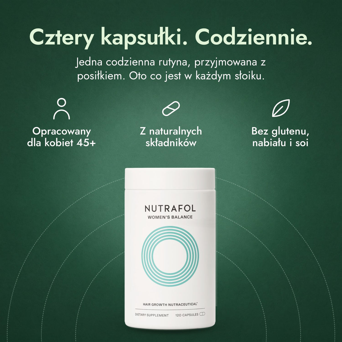 Nutrafol Women's Balance: Cztery kapsułki. Codziennie. Opracowany dla kobiet 45+, Z naturalnych składników, Bez glutenu, nabiału i soi