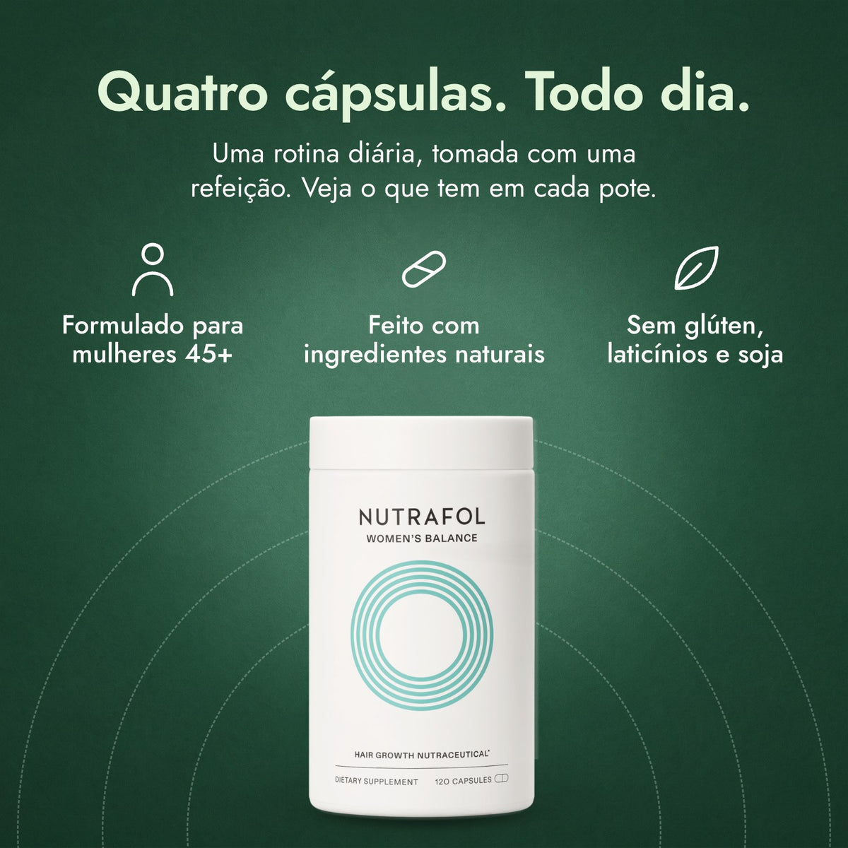 Nutrafol Women's Balance: Quatro cápsulas. Todo dia. Formulado para mulheres 45+, Feito com ingredientes naturais, Sem glúten, laticínios e soja