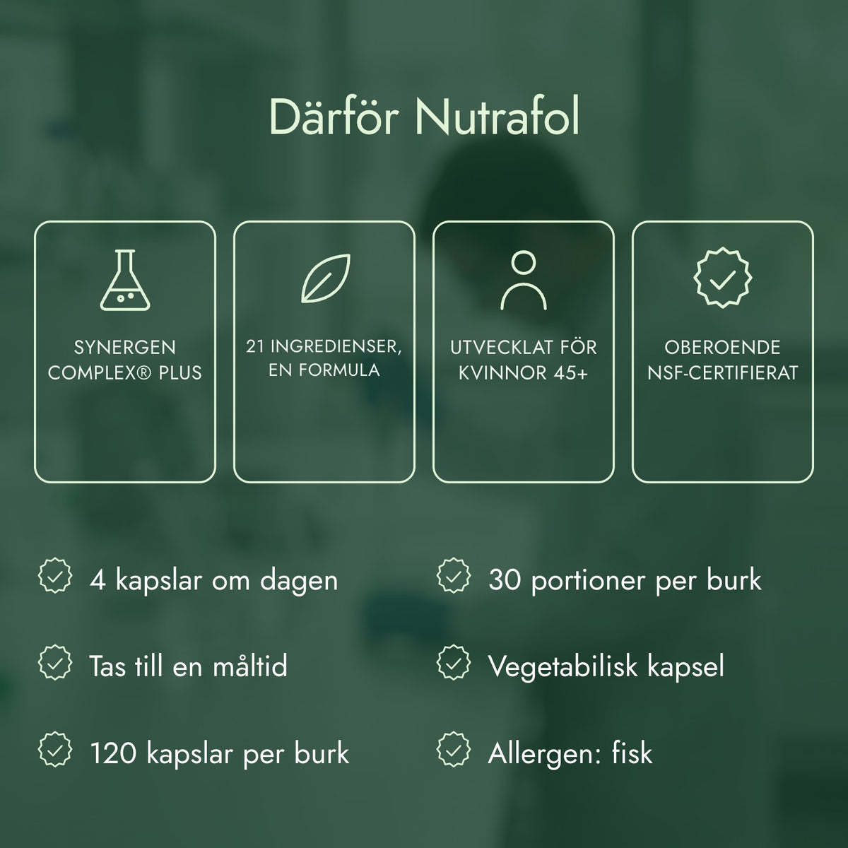 Därför Nutrafol: Synergen Complex® Plus, 21 ingredienser, en formula, Utvecklat för kvinnor 45+, Oberoende NSF-certifierat