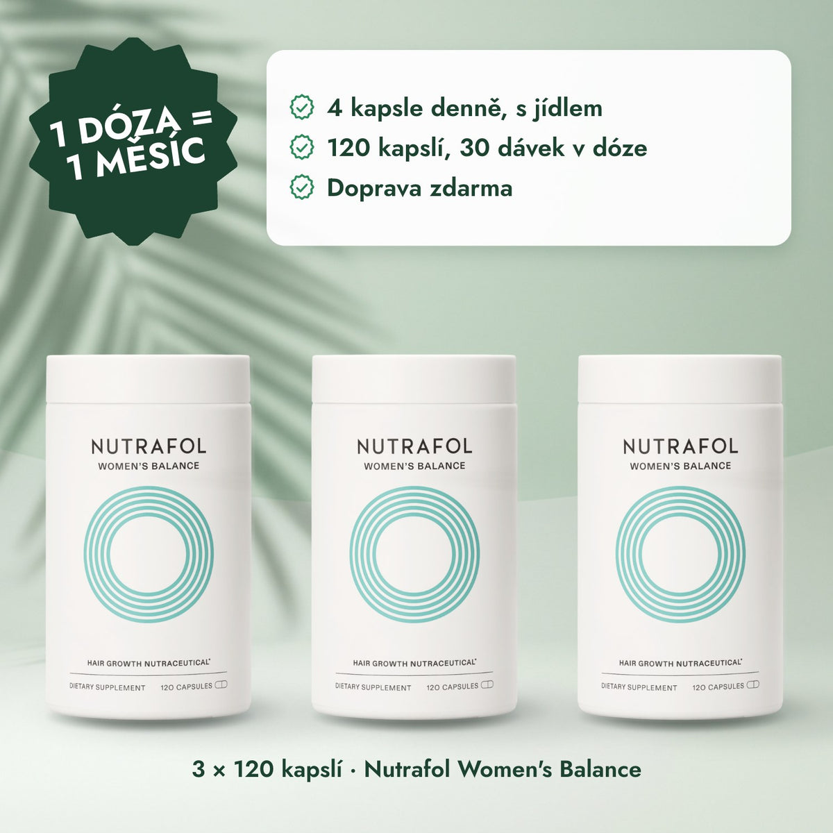 3 × 120 kapslí · Nutrafol Women's Balance: 1 dóza = 1 měsíc
