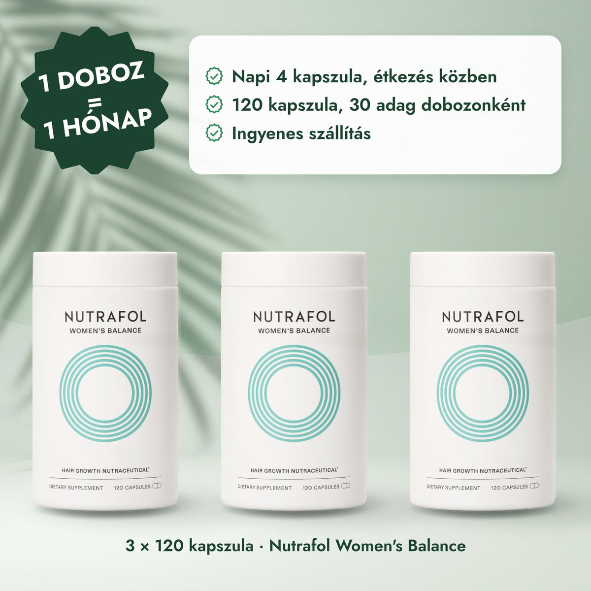 3 × 120 kapszula · Nutrafol Women's Balance: 1 doboz = 1 hónap