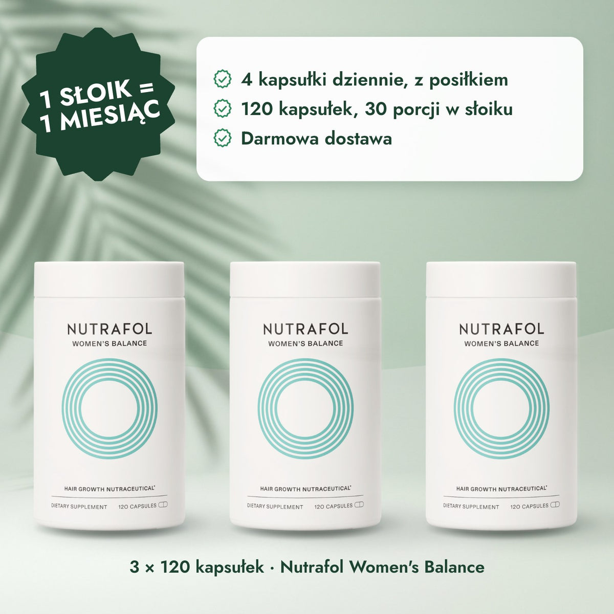 3 × 120 kapsułek · Nutrafol Women's Balance: 1 słoik = 1 miesiąc