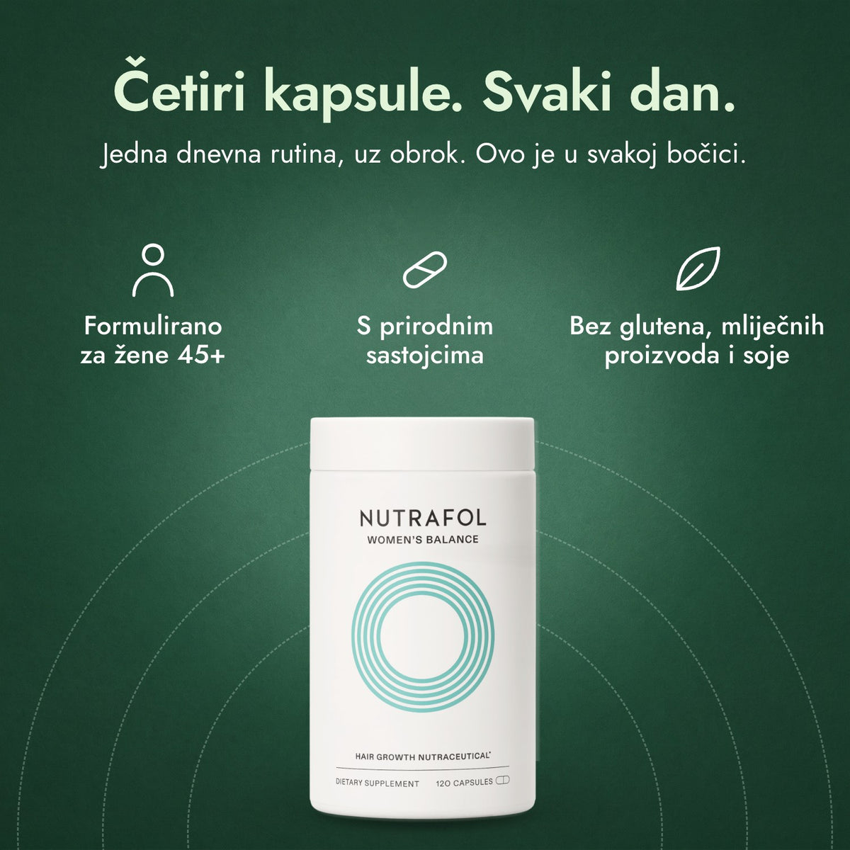 Nutrafol Women's Balance: Četiri kapsule. Svaki dan. Formulirano za žene 45+, S prirodnim sastojcima, Bez glutena, mliječnih proizvoda i soje