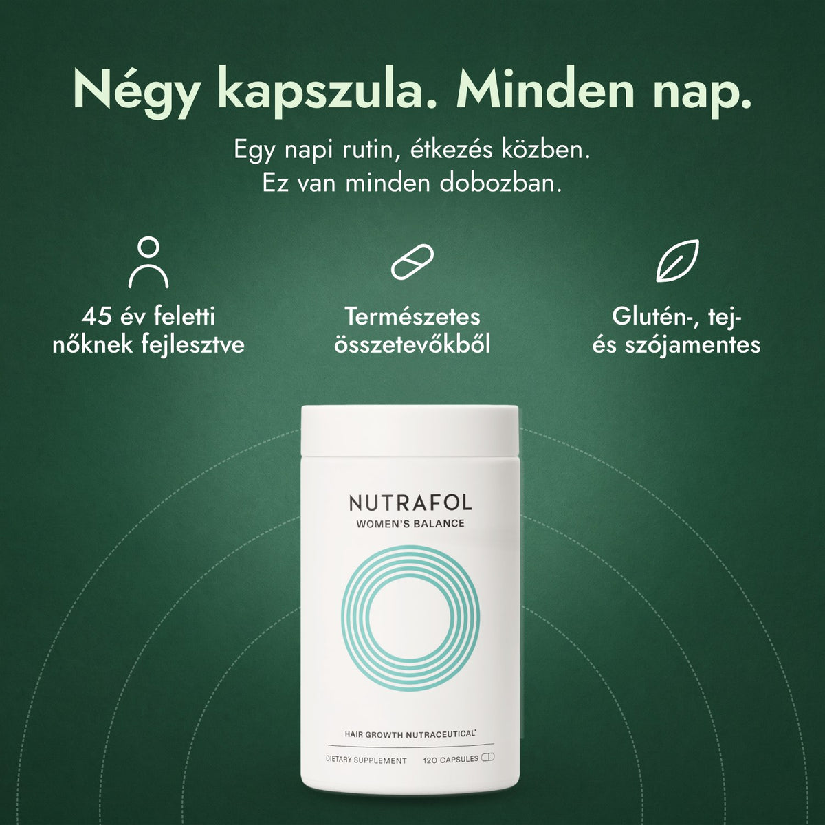Nutrafol Women's Balance: Négy kapszula. Minden nap. 45 év feletti nőknek fejlesztve, Természetes összetevőkből, Glutén-, tej- és szójamentes
