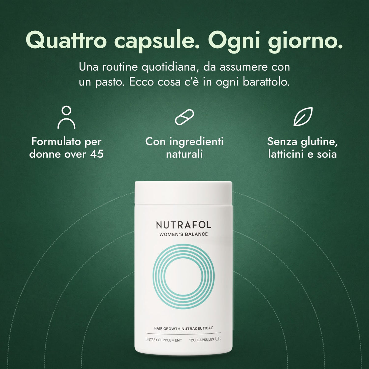 Nutrafol Women's Balance: Quattro capsule. Ogni giorno. Formulato per donne over 45, Con ingredienti naturali, Senza glutine, latticini e soia