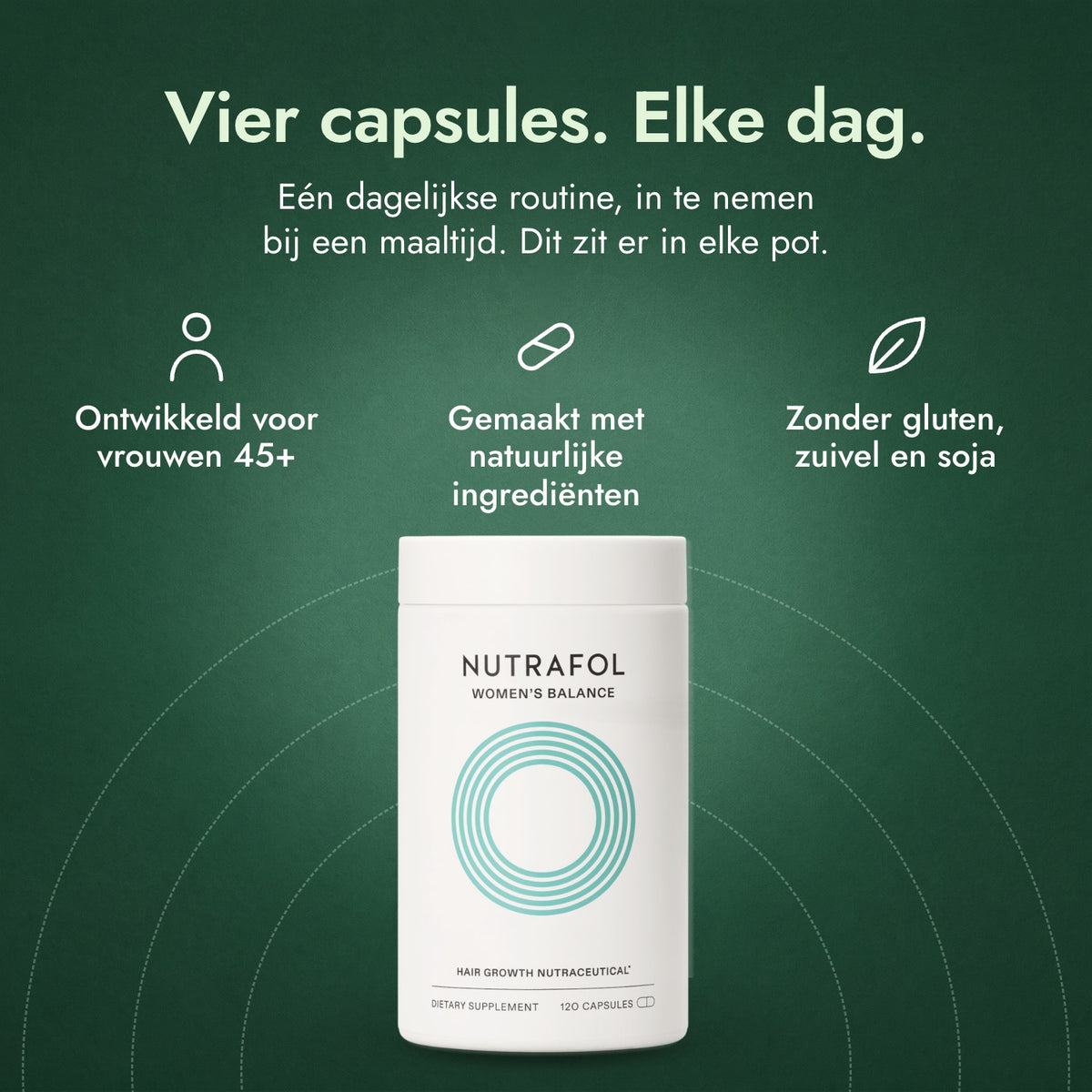 Nutrafol Women’s Balance: Vier capsules. Elke dag. Ontwikkeld voor vrouwen 45+, Gemaakt met natuurlijke ingrediënten, Zonder gluten, zuivel en soja