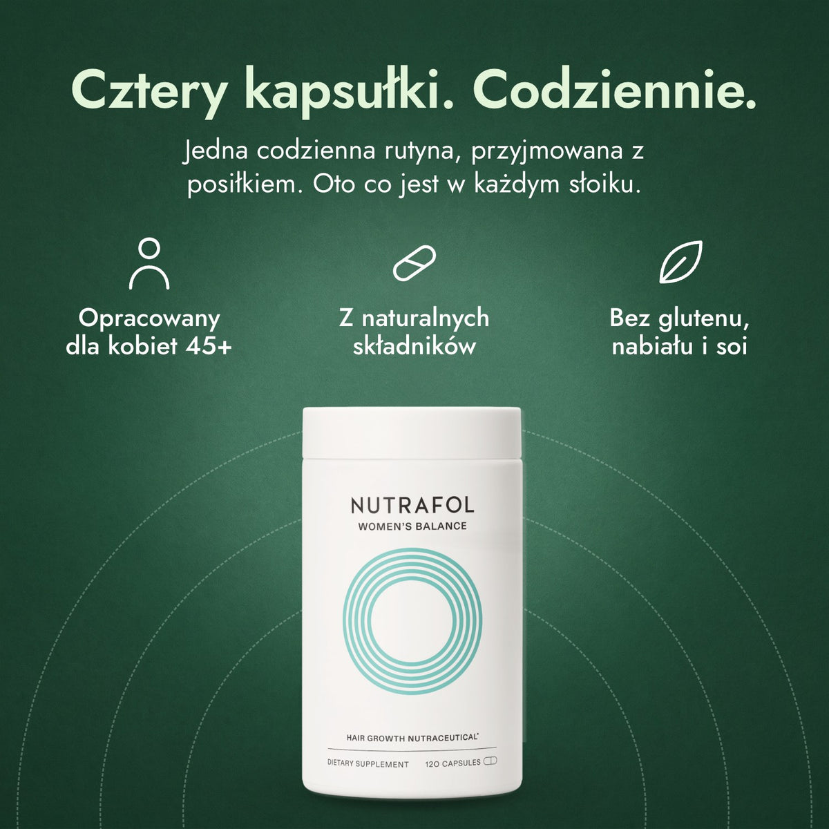 Nutrafol Women's Balance: Cztery kapsułki. Codziennie. Opracowany dla kobiet 45+, Z naturalnych składników, Bez glutenu, nabiału i soi