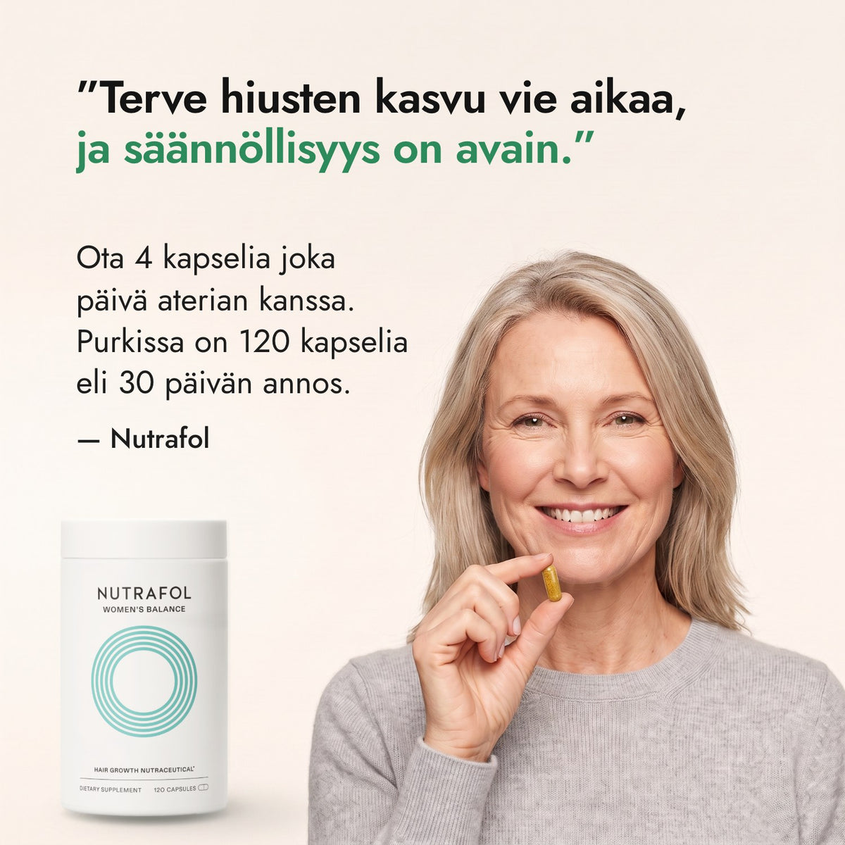 Terve hiusten kasvu vie aikaa, ja säännöllisyys on avain. — Nutrafol