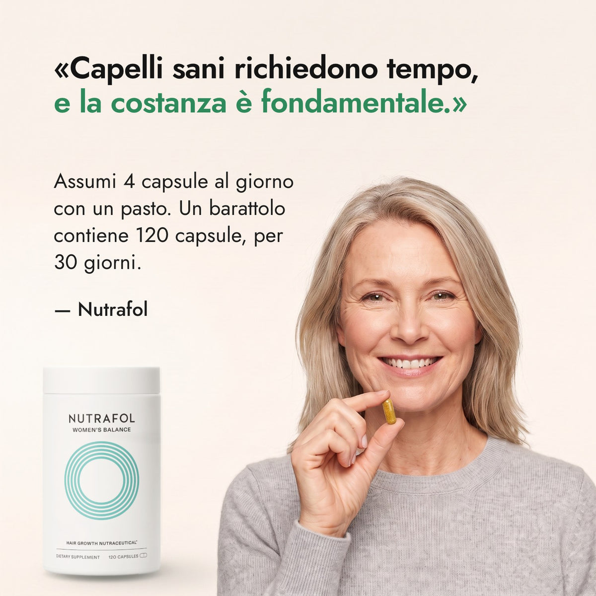Capelli sani richiedono tempo, e la costanza è fondamentale. — Nutrafol