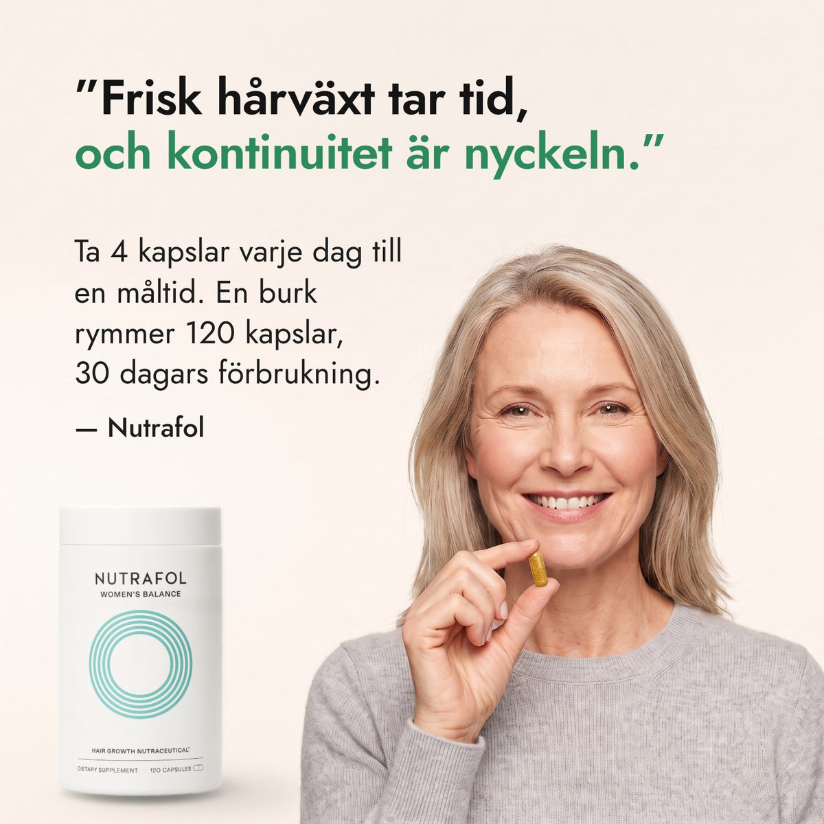 Frisk hårväxt tar tid, och kontinuitet är nyckeln. — Nutrafol