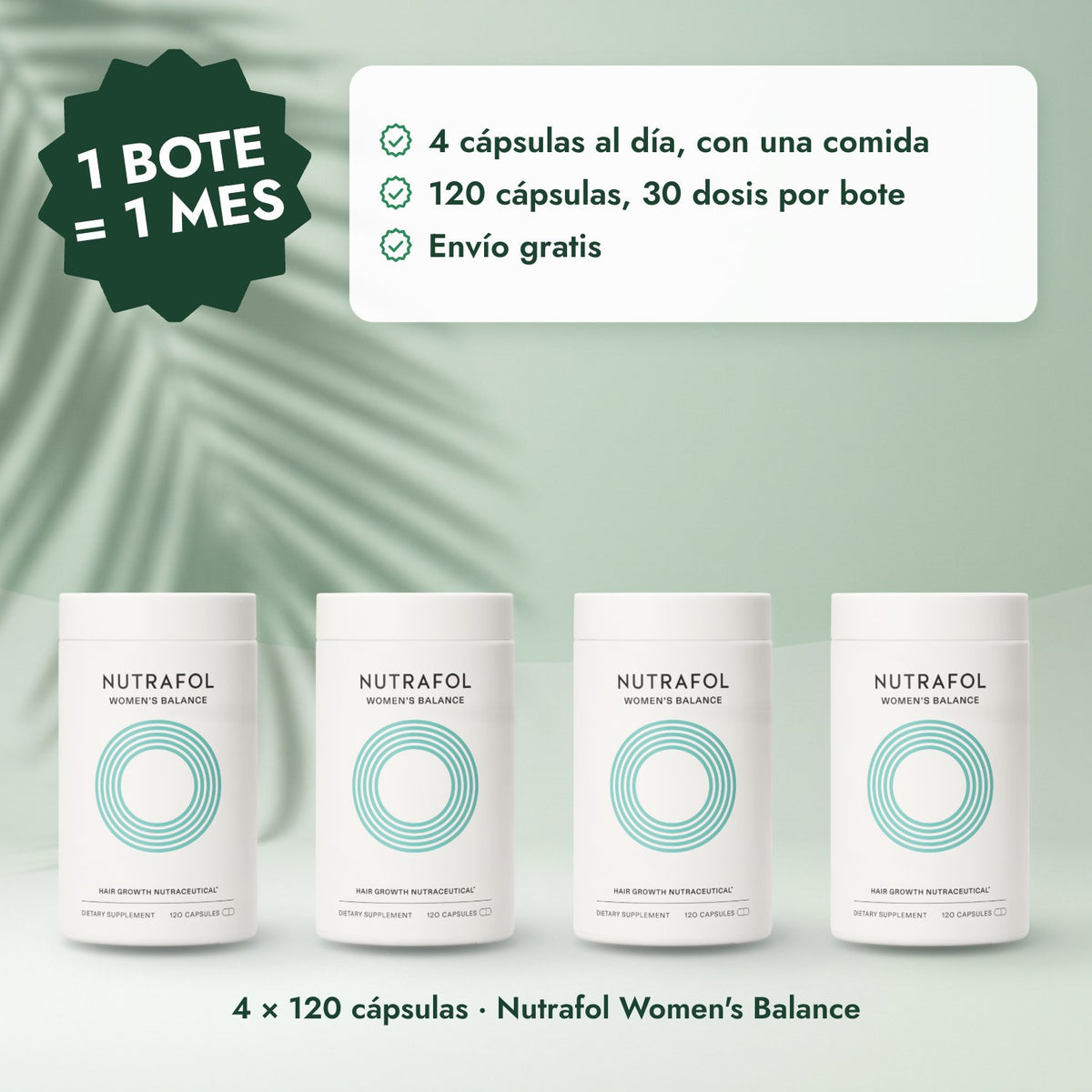 4 × 120 cápsulas · Nutrafol Women's Balance: 1 bote = 1 mes