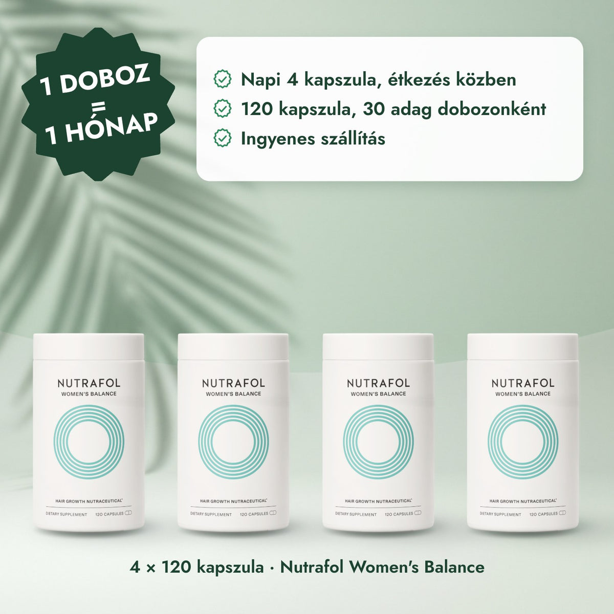 4 × 120 kapszula · Nutrafol Women's Balance: 1 doboz = 1 hónap