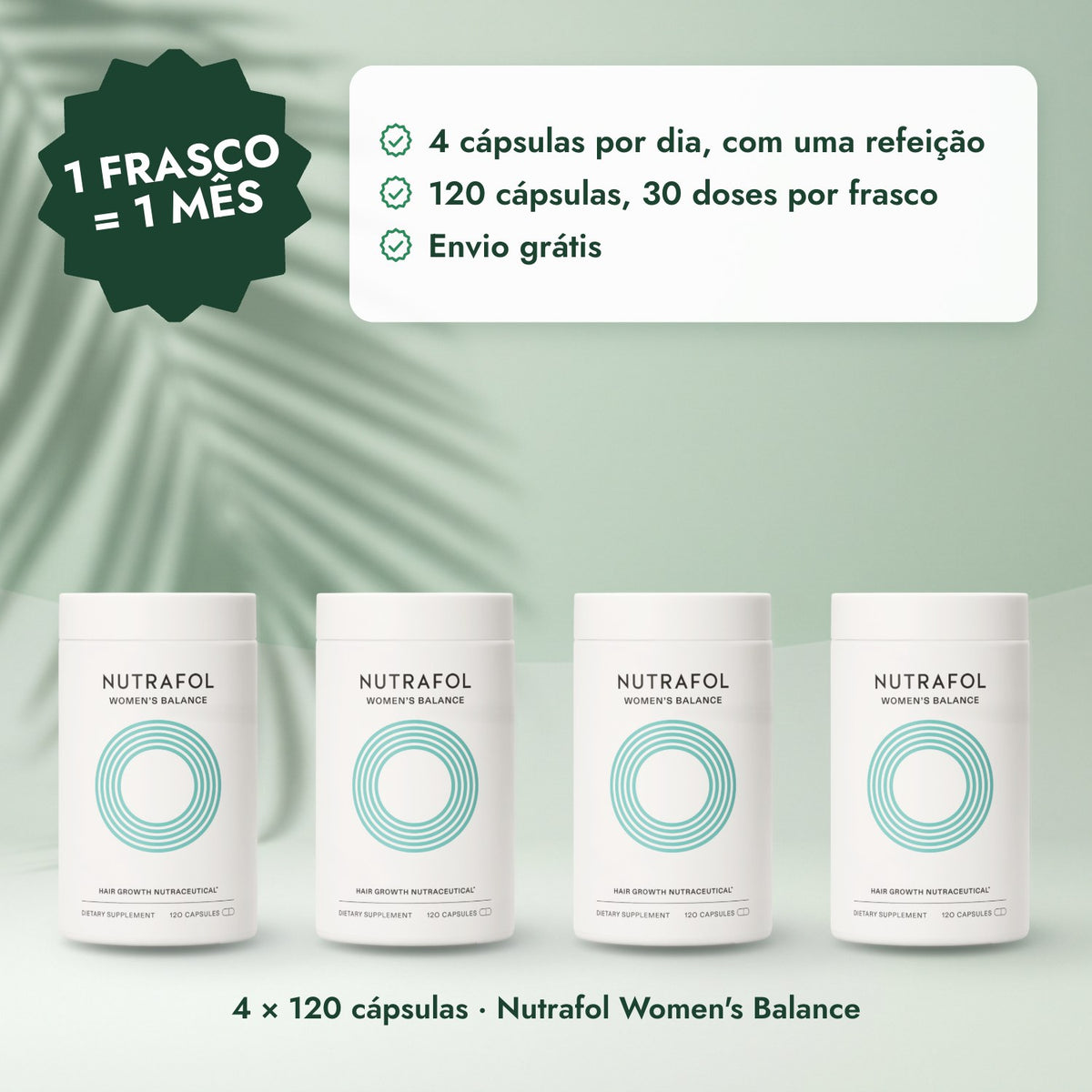 4 × 120 cápsulas · Nutrafol Women's Balance: 1 frasco = 1 mês