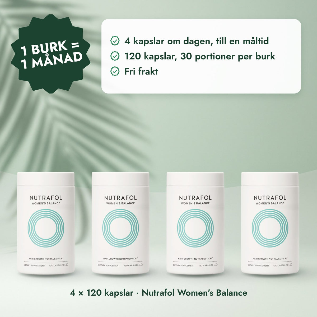 4 × 120 kapslar · Nutrafol Women's Balance: 1 burk = 1 månad