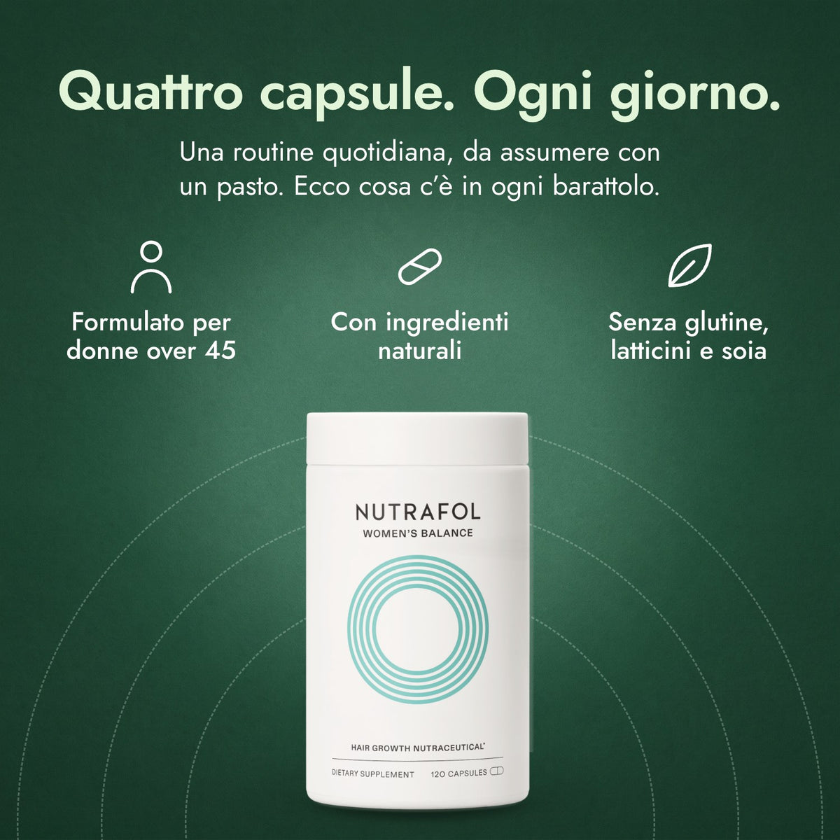 Nutrafol Women's Balance: Quattro capsule. Ogni giorno. Formulato per donne over 45, Con ingredienti naturali, Senza glutine, latticini e soia